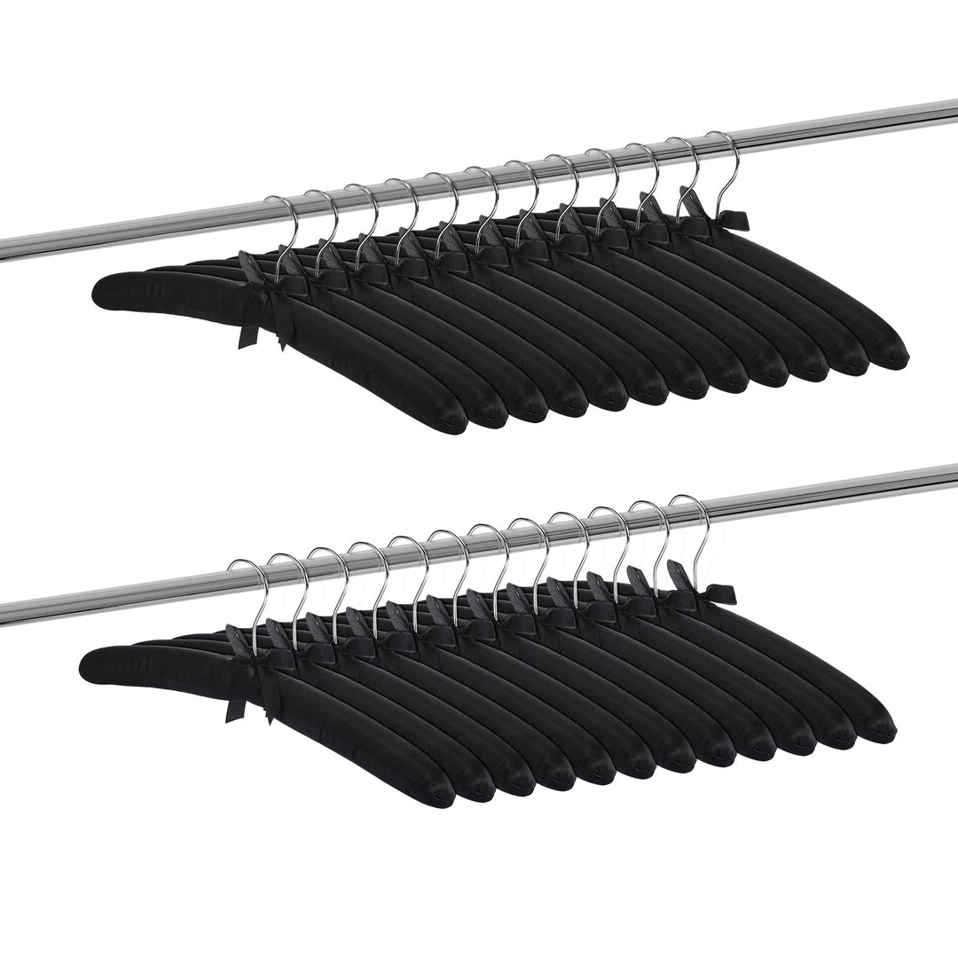 24 Pieces Satin Padded Hangers Satin Hangers with Anti-Rust Swiveling Hook Shoulder Hangers for Hanging Dresses, Sweaters, Suits and More (Black)