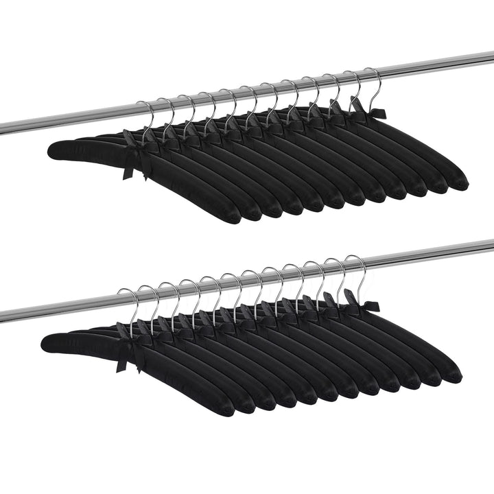 24 Pieces Satin Padded Hangers Satin Hangers with Anti-Rust Swiveling Hook Shoulder Hangers for Hanging Dresses, Sweaters, Suits and More (Black)