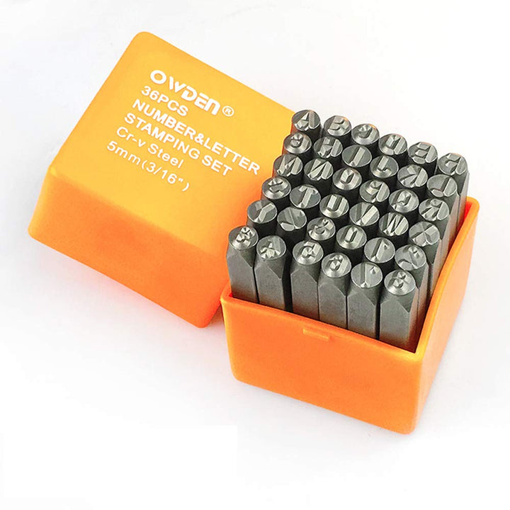 Professional 36Pcs. Steel Metal Stamps Set,(3/16”) 5mm,Steel Number and Letter Punch Set,Alloy Steel Made HRC 58-62 for Jewelry Craft Stamping.