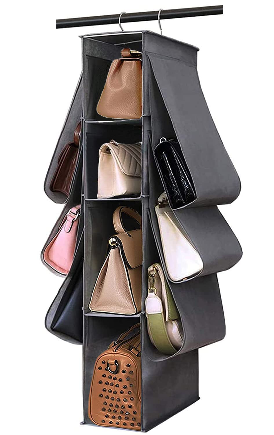 Hanging Purse Handbag Organizer Wardrobe Closet Organizer Nonwoven 10 Pockets Hanging Closet Storage Bag with 360 Degree Swivel Hook