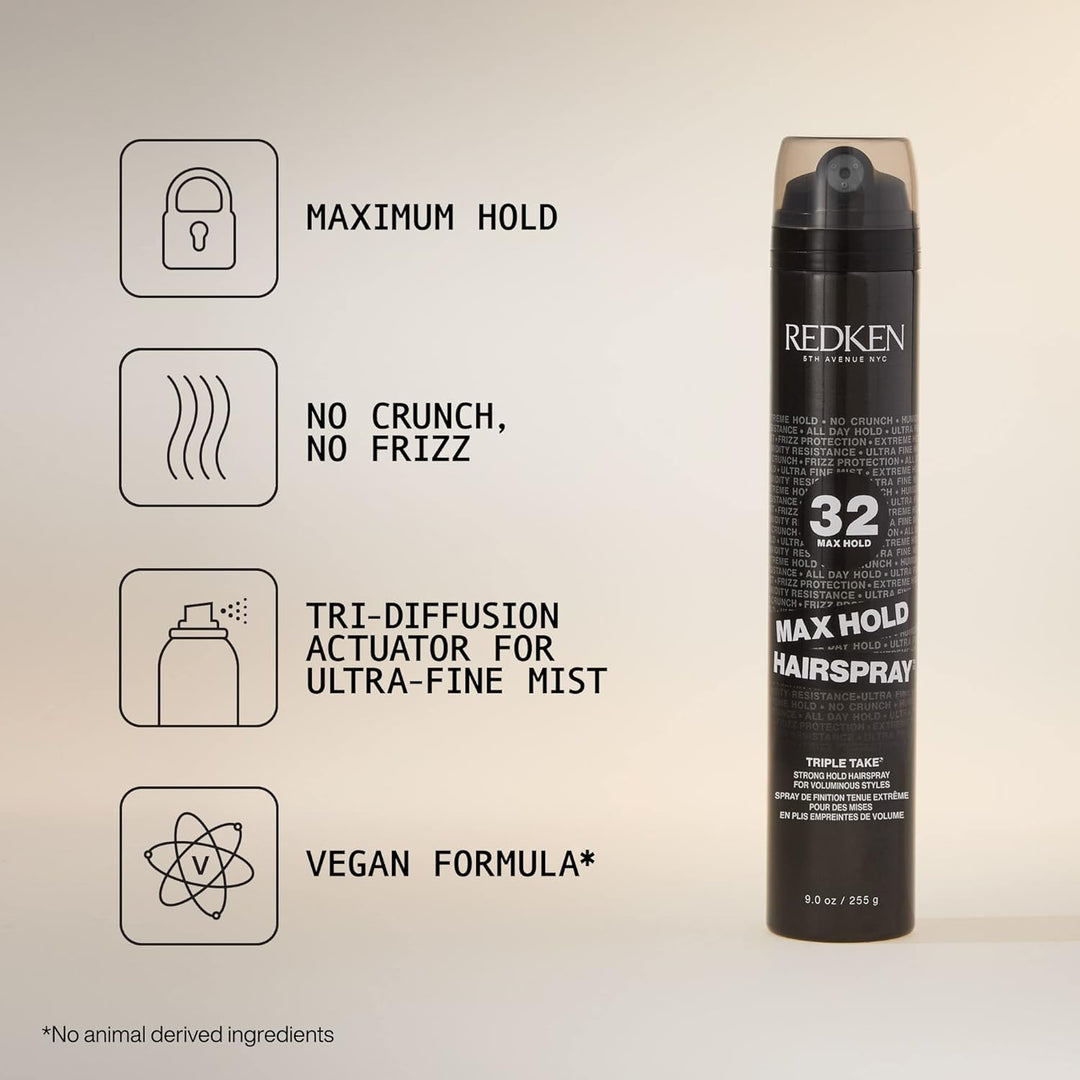 Max Hold Hairspray 32 | Extreme Maximum High Hold Hairspray | Long-Lasting Lift &amp; Body | All-Day Style Control | Dry Finish | 24 Hour Humidity Resistance | | For All Hair Types | 9 Oz