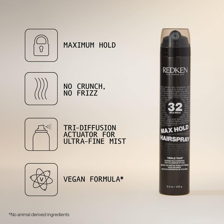 Max Hold Hairspray 32 | Extreme Maximum High Hold Hairspray | Long-Lasting Lift &amp; Body | All-Day Style Control | Dry Finish | 24 Hour Humidity Resistance | | For All Hair Types | 9 Oz