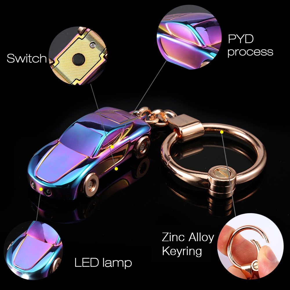 Creative Key Chain Car Keychain Flashlight with 2 Modes LED Lights 2 in 1 Car Key Chain Ring for Office Backpack Purse Charm,Great Gift for Men or Women(Colorful)