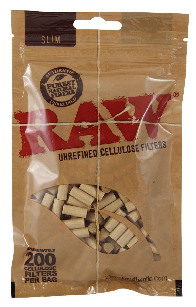RAW Natural unrefined rolling papers, slim cellulose filters, 200 Count (Pack of 1)
