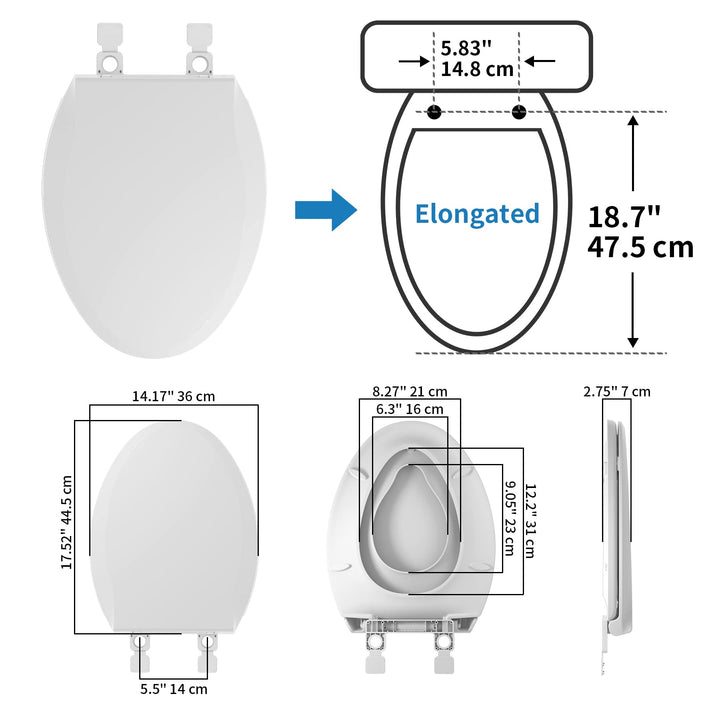 Potty Training Toilet Seat, Built-in Magnetic Seat, Lid with Cover, Never Loosen and Slow Close Convertible Toilet Seat for Kids, Adult and Child (White, Elongated)