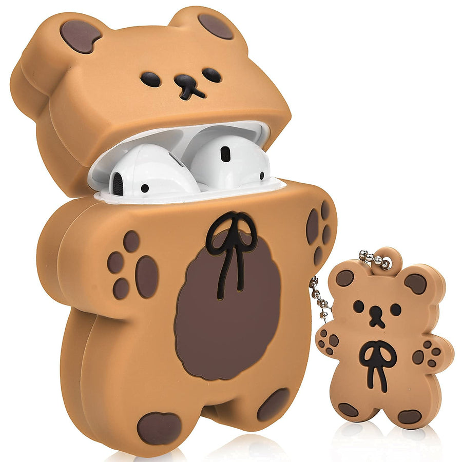 Cute AirPods Cases with Bear Keychain Cartoon Biscuit B