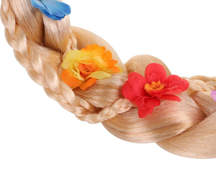 Princess Rapunzel Wig Rapunzel Braid with Princess Tiara Necklace Gloves Princess Rapunzel Dress Up Costume Cosplay Accessories for Kids Girls