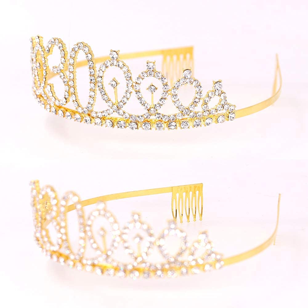 Dirty Thirty Sash &amp; Rhinestone Tiara Set - 30th Birthday Gifts Birthday Sash for Women Fun Party Favors Birthday Party Supplies (Gold Glitter with Black Lettering)