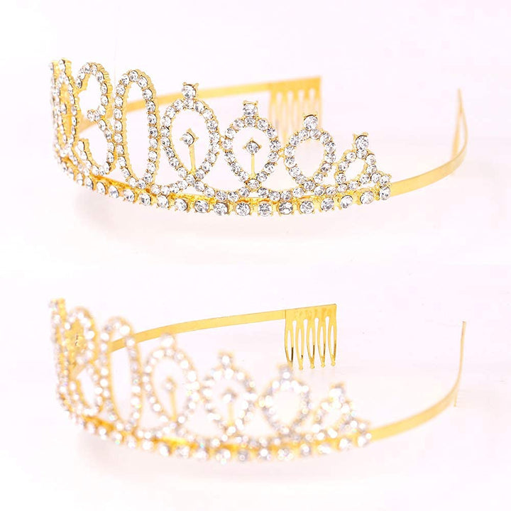 Dirty Thirty Sash &amp; Rhinestone Tiara Set - 30th Birthday Gifts Birthday Sash for Women Fun Party Favors Birthday Party Supplies (Gold Glitter with Black Lettering)