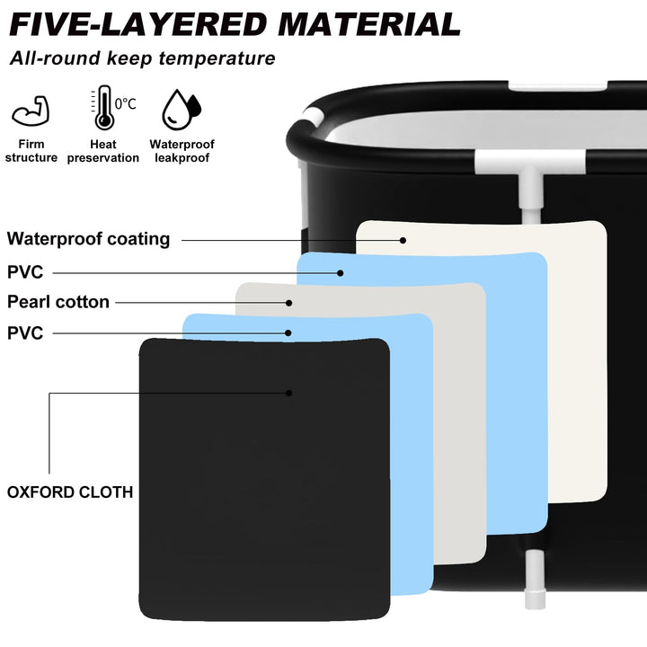 Portable Bathtub for Adult, Foldable Soaking Freestanding Collapsible Tub for Shower, Cold Plunge Tub for Ice Bath,Hot Bath Tub, SPA Bath Tub with Inflatable Pillow,Seat for Bathroom