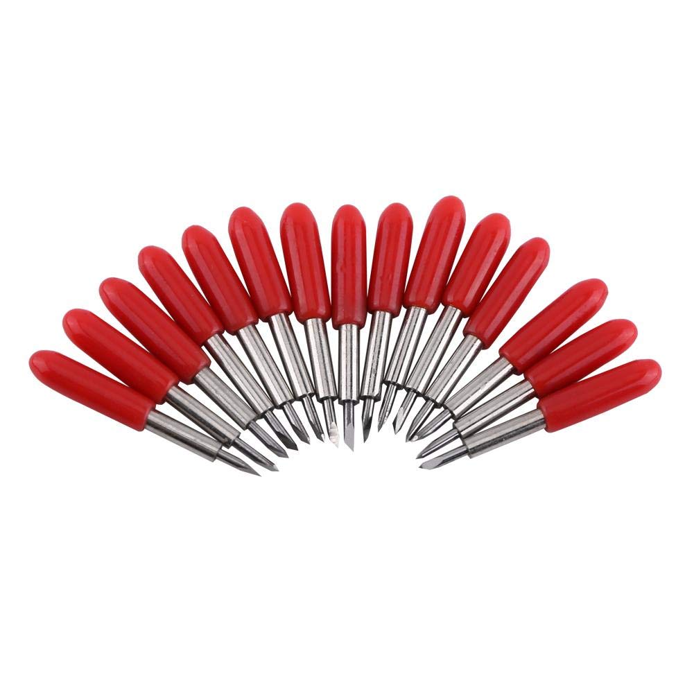 15Pcs 45 Degree Plotter Cutter Blades Red Cover Replacement Cemented Carbide GCC Cutter Cutting Plotter Blade Set Lettering Blade Cutter Blades
