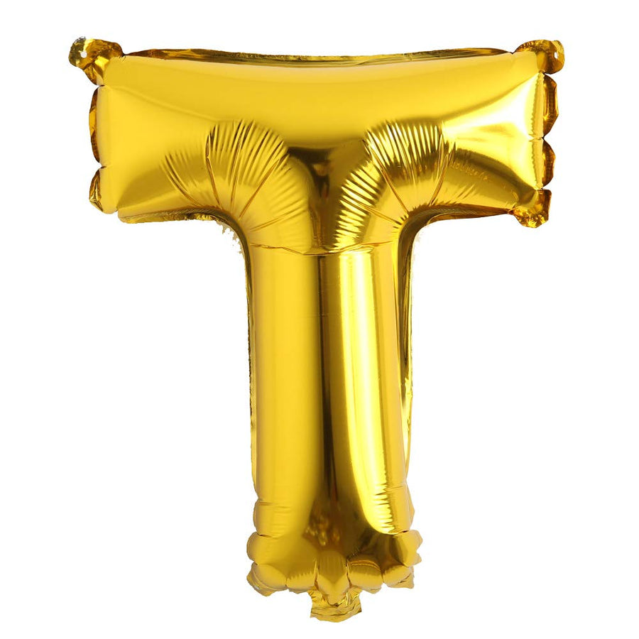 16 inch Single Gold Alphabet Letter Number Balloons Aluminum Hanging Foil Film Balloon Wedding Birthday Party Decoration Banner Air Mylar Balloons (16 inch Gold T)