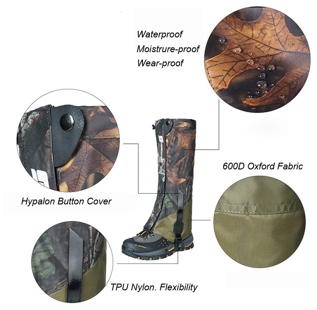 Leg Gaiters, Boot Gaiters Waterproof Leg Gaiters for Men and Women Anti-Tear Oxford Fabric for Outdoor Hiking Walking Hunting Snow Skiing Camping Climbing Mountain