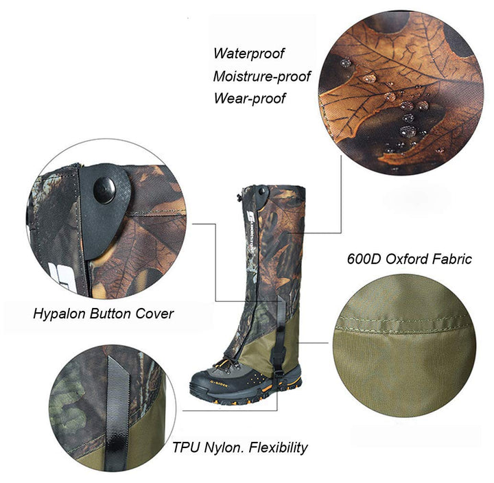 Leg Gaiters, Boot Gaiters Waterproof Leg Gaiters for Men and Women Anti-Tear Oxford Fabric for Outdoor Hiking Walking Hunting Snow Skiing Camping Climbing Mountain