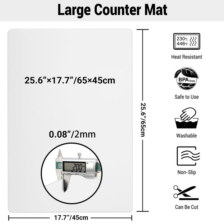 25.6x17.7 Inches Silicone Mats for Kitchen Counter, 2MM Thick Extra Large Heat Resistant Bar Mats for Countertop Silicone Mat for Air Fryer, Crafts, Work, Glass Top Stove, Translucent