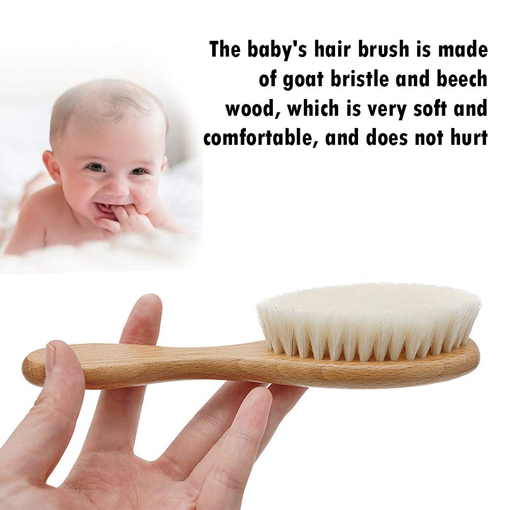 4 Piece Baby Hair Brush Set, Natural Soft Goat Bristles, Prevents &amp; Treats Cradle Cap, Wooden Comb, Baby Brush for Massage, Perfect Baby Registry Gift