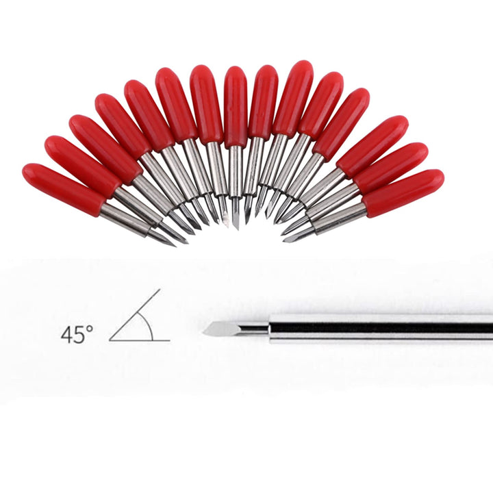 15Pcs 45 Degree Plotter Cutter Blades Red Cover Replacement Cemented Carbide GCC Cutter Cutting Plotter Blade Set Lettering Blade Cutter Blades