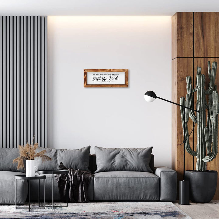 Framed Wooden Bible Verses Sign Wall Decor (15.8x6.3), Farmhouse Christian Scripture Wall Art, Serve the Lord Joshua 24 15 God Plaque for Mother&#39;s Day/Housewarming Gift