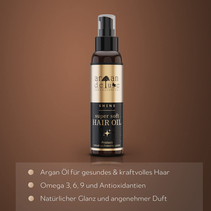 Argan Deluxe Hair Oil in professional quality 3.38 fl oz - smoothness, shine and fantastic scent for hair and skin