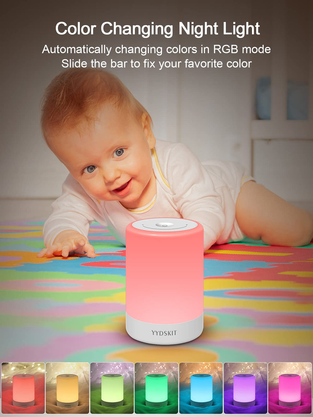 Baby Night Light, Nursery Night Lamp for Breastfeeding, Portable Nightlight for Kids Toddlers Bedroom, Warm & Soft Bedside Lamp, Touch Control, Rechargeable, Lasting Up to 100Hours