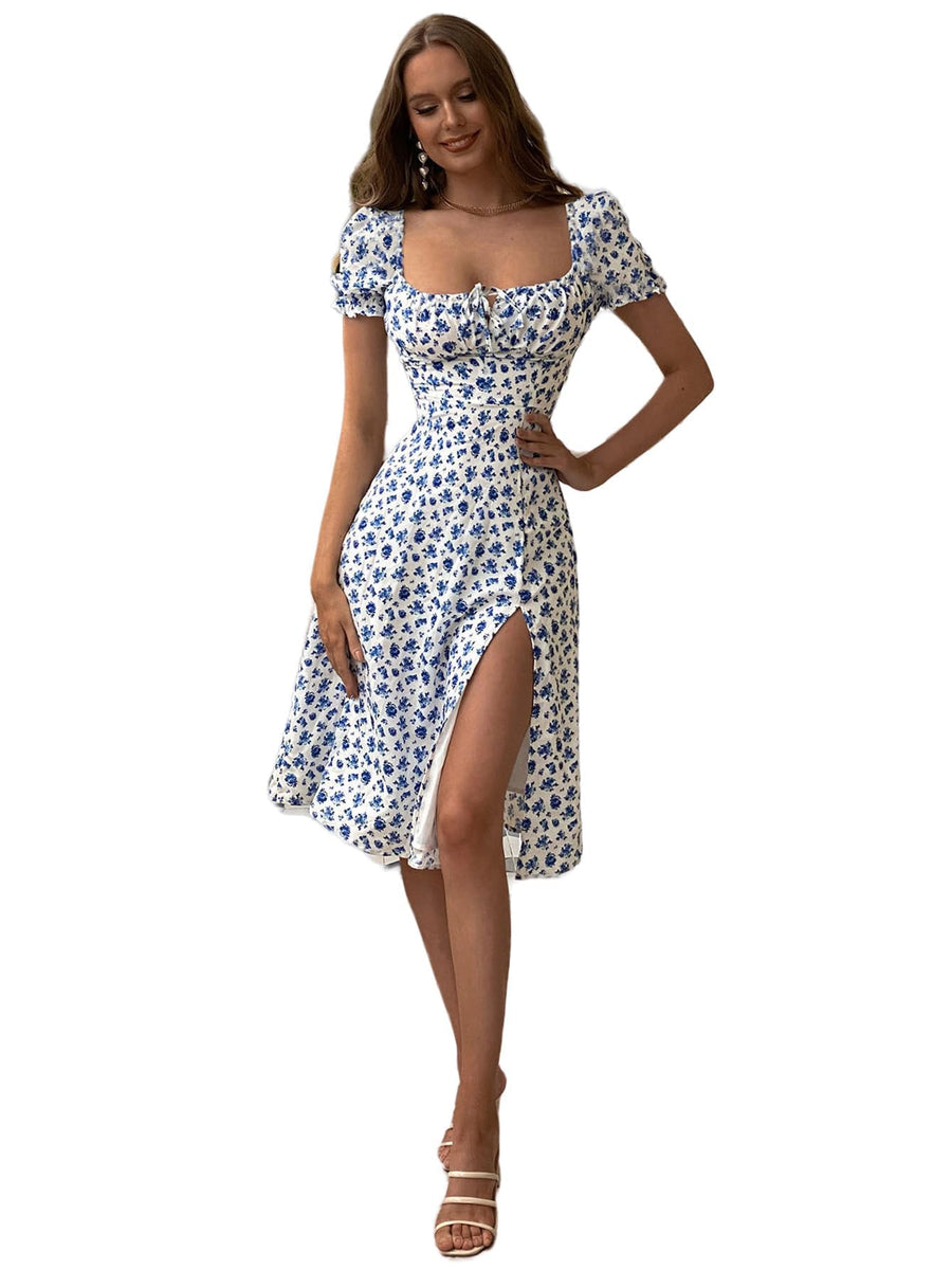 Floerns Women's Milkmaid Floral Print Puff Sleeve S