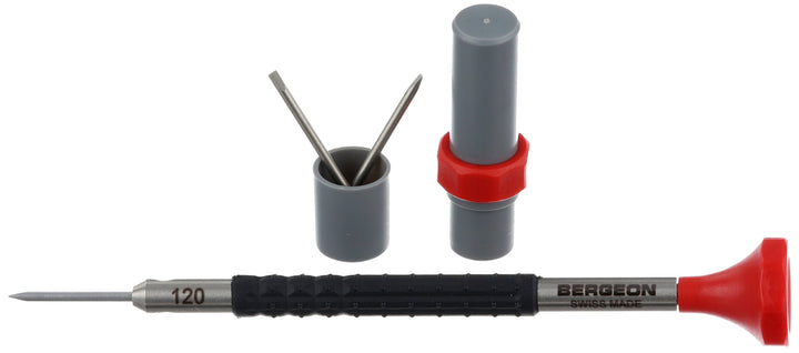 55-684 6899-AT-120 Stainless Steel Ergonomic 1.2mm Screwdriver with Spare Blades Watch Repair Kit