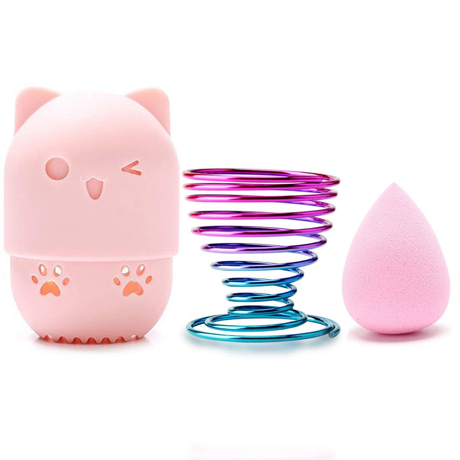 Makeup Sponge Container, Makeup Sponge Holder and Makeup Sponge With Cute Silicone Sponge Travel Carrying Case Set(3PCS)