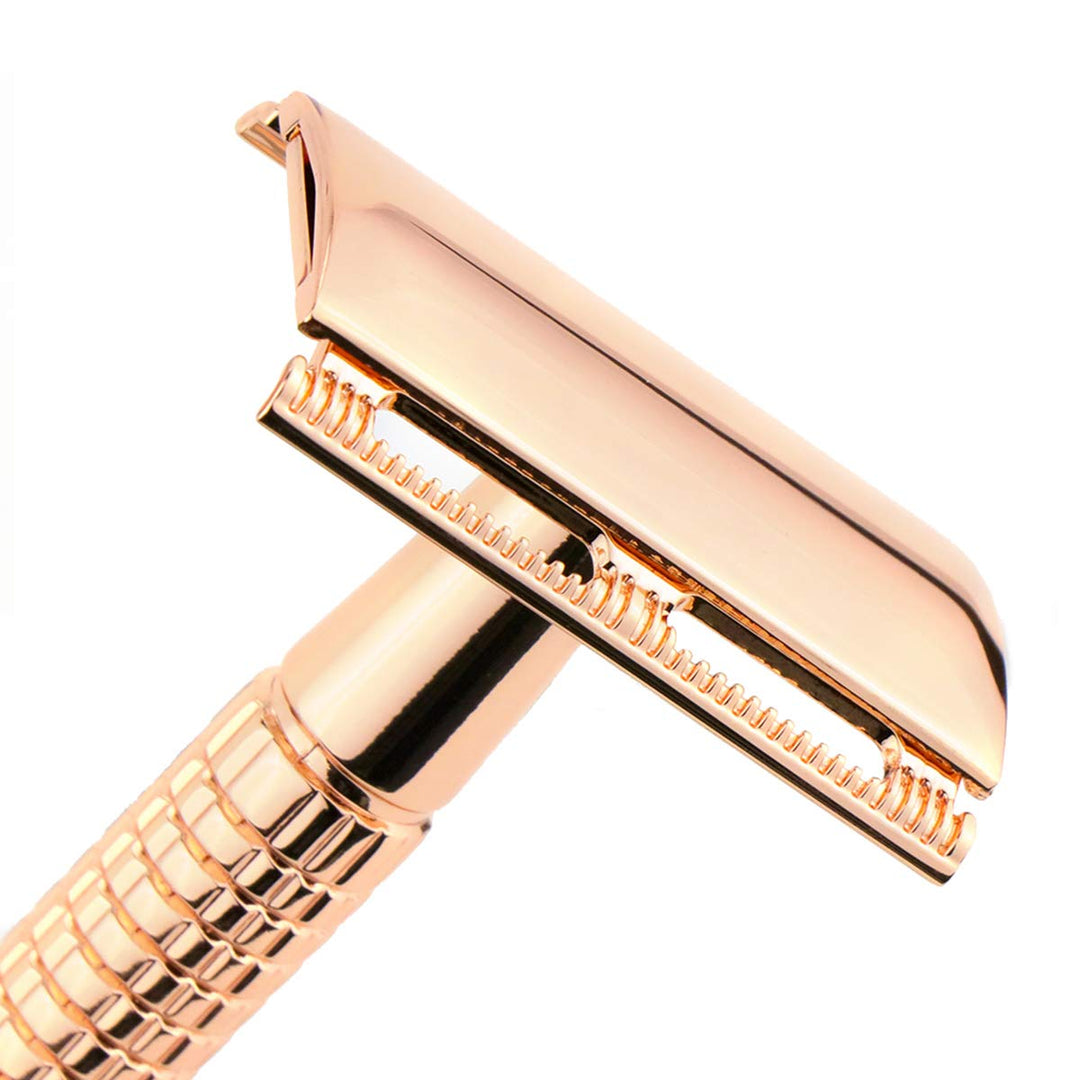 Men&#39;s T-Shaped Shaving Safety Razor Shaver Handle Trimmer Knife Beard Care +1 Blade +1 Mirror Travel Case Gold