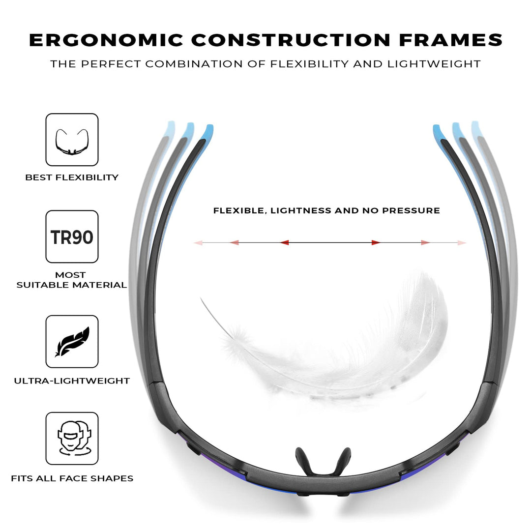Mens Sports Sunglasses Cool Blue Lens Polarized Wrap Around MTB Cycling Glasses for Womens Safety Goggles