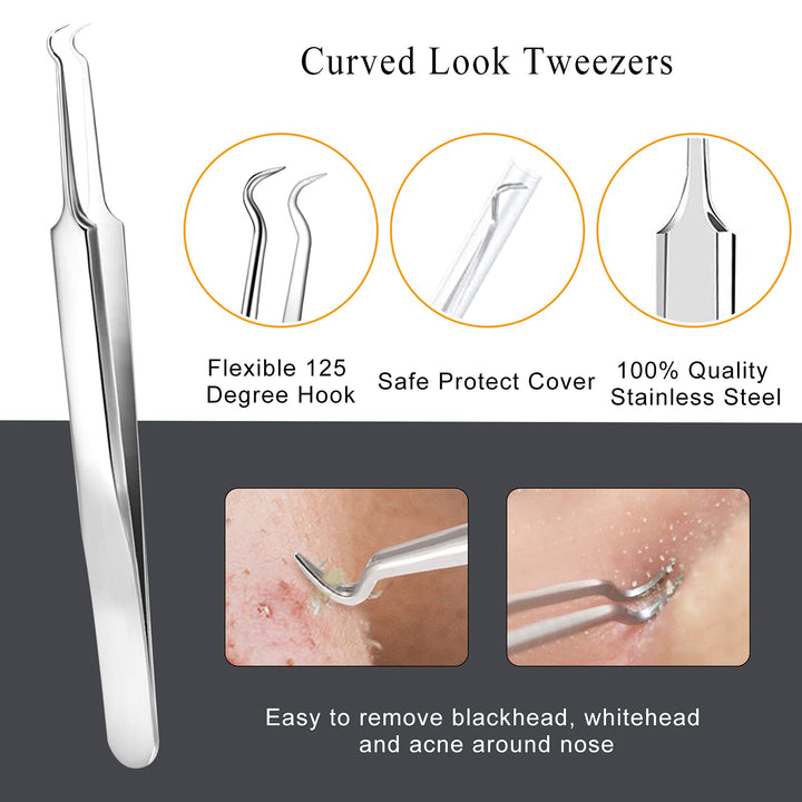 Pimple Popper Tool Kit - 6 Pcs Blackhead Remover Comedone Extractor Tool Kit with Metal Case for Quick and Easy Removal of Pimples, Blackheads, Zit Removing, Forehead, Facial and Nose(Silver)