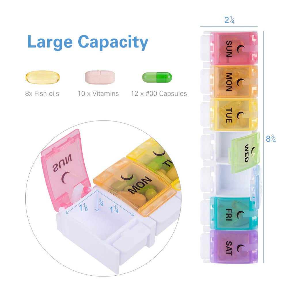 BUG HULL 7 Day Large Pill Organizer (Twice-a-Day), Push