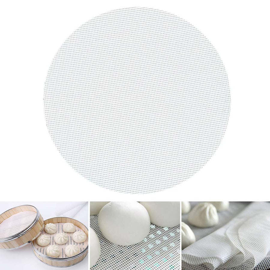 - 6Pcs 10 inch Non stick Reusable Silicone Steamer Liners Mesh Round Mat Pad Steamed Buns Dumplings Baking Pastry Dim Sum Mesh 25cm trimmable