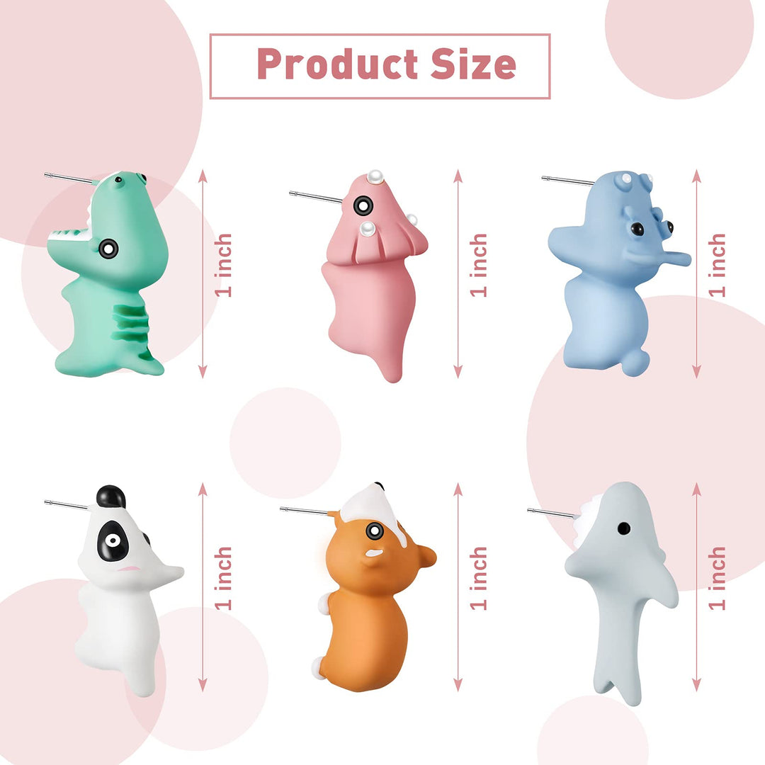 6 Pairs Cute Animal Bite Earring Handmade Alloy Clay Stud Earrings 3D Cartoon Dinosaur Shark Animal Stud Earring for Women Christmas New Year