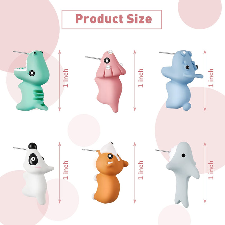 6 Pairs Cute Animal Bite Earring Handmade Alloy Clay Stud Earrings 3D Cartoon Dinosaur Shark Animal Stud Earring for Women Christmas New Year