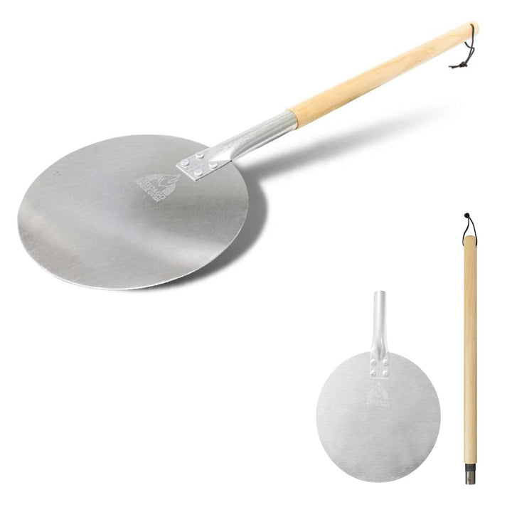 Aluminum Pizza Peel - Turning Pizza Paddle with Leather Strap and Detachable Wood Handle - Bakeware &amp; Pizza Oven Accessories - 9 in