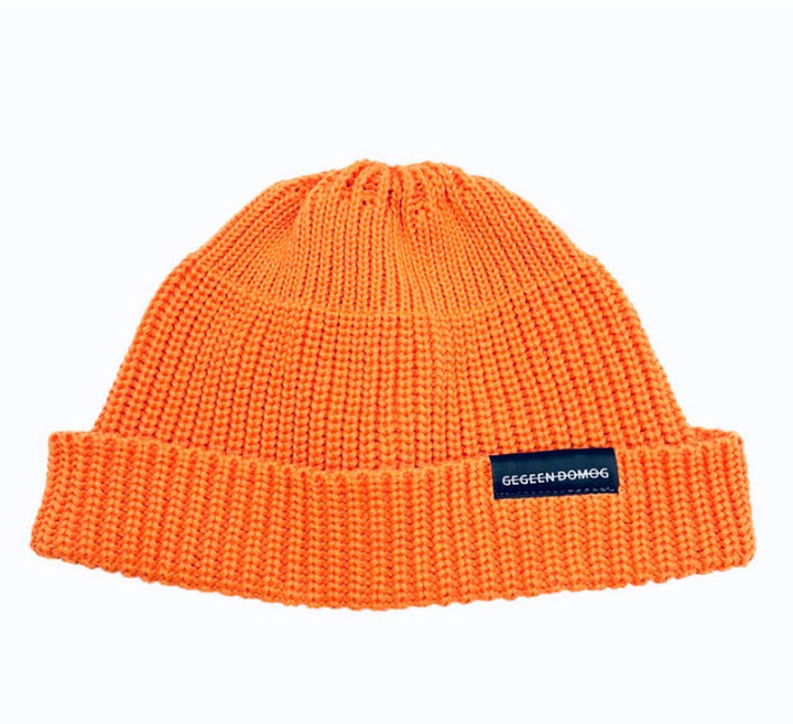 Knitted Hat Cotton Rib Knit Beanie Hats Cap Unisex Warm Soft Watch Cap Plain Cuff Slouchy Cap for Winter Orange