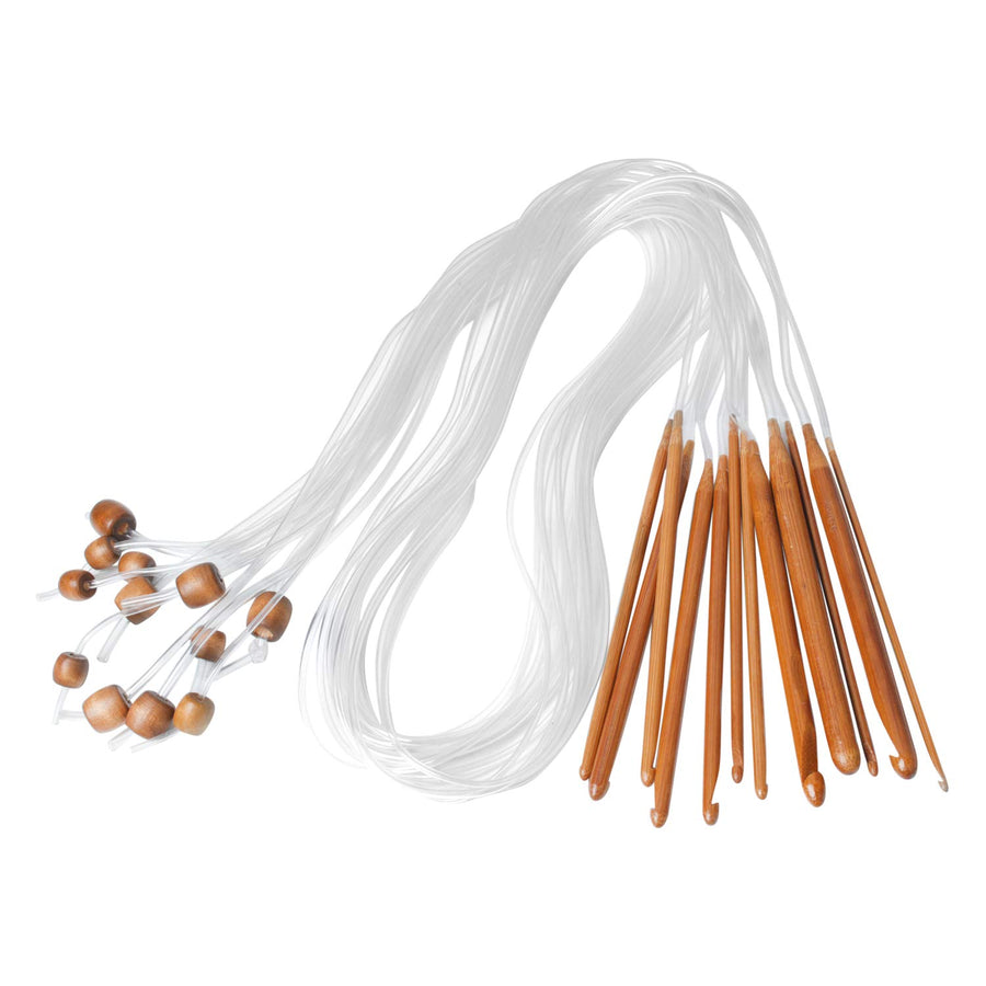Afghan Tunisian Crochet Hooks Set with Cable and Beads, 12 Sizes 1.2M 48 Carbonized Bamboo Needle for Carpet Knitting