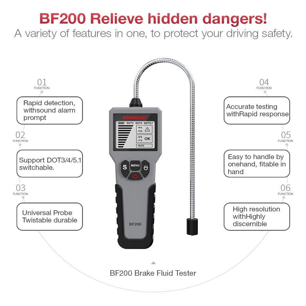 Brake Fluid Tester, High Precision Car Brake Fluid Detector, Hydraulic Fluid/Liquid/Oil Moisture Analyzer with LCD Screen Audible Alarm DOT3 DOT4 DOT5.1 Tester,Automotive Replacement Level Sensors