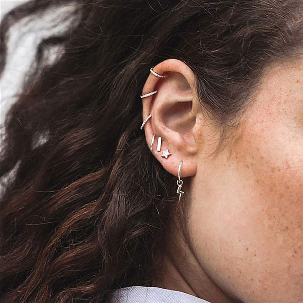 Small Lightning Bolt Dangle Hoop Earrings for Women Girls Sterling Silver Dipped Huggie Personalized Drop Clip Hypoallergenic Stud Delicate Charm Punk Fashion Jewelry Chic Silver-Tone