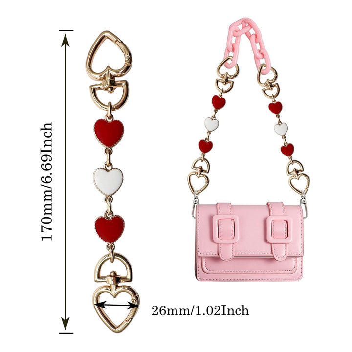 2Pcs Bag Straps Extender,Purse Heart Shape Chain Strap Extender,for Crossbody Handle Shoulder Bag Ect(Red White Red)