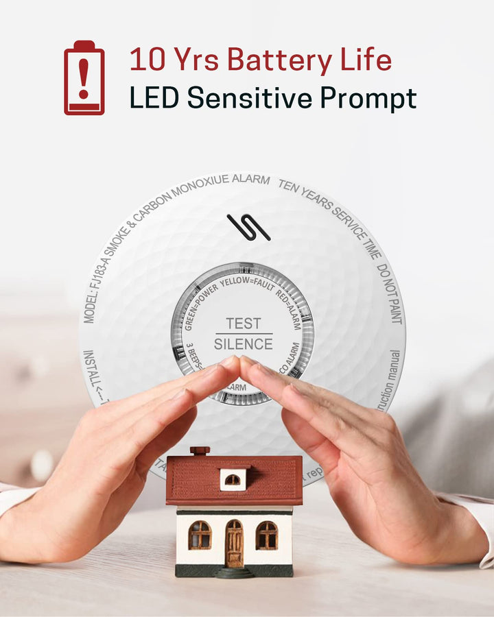 Smoke Detector Carbon Monoxide Detector Combo, 10-Year Battery Combination Smoke Carbon Monoxide Alarm, Fire and CO Alarm with Test and Silence Function,1 Pack