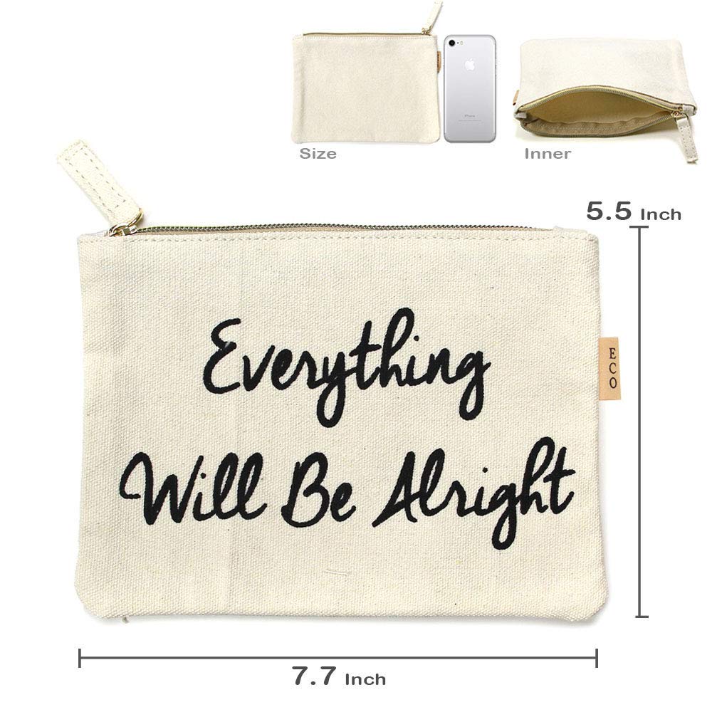 Eco Zipper Pouch Stylish Printed, Traveler Organizer, Cosmetic Small Makeup, Students BTS Organization Bag (Everything Will Be Alright)