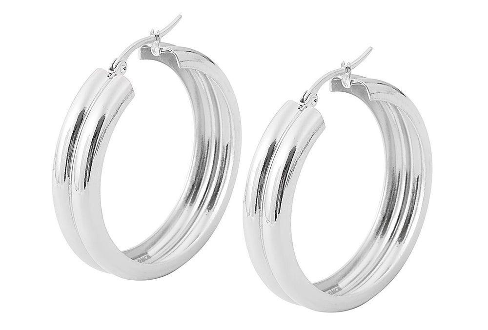 Edforce Women's Stainless Steel Double Round Hoop Earrings, (6mm x 25mm)