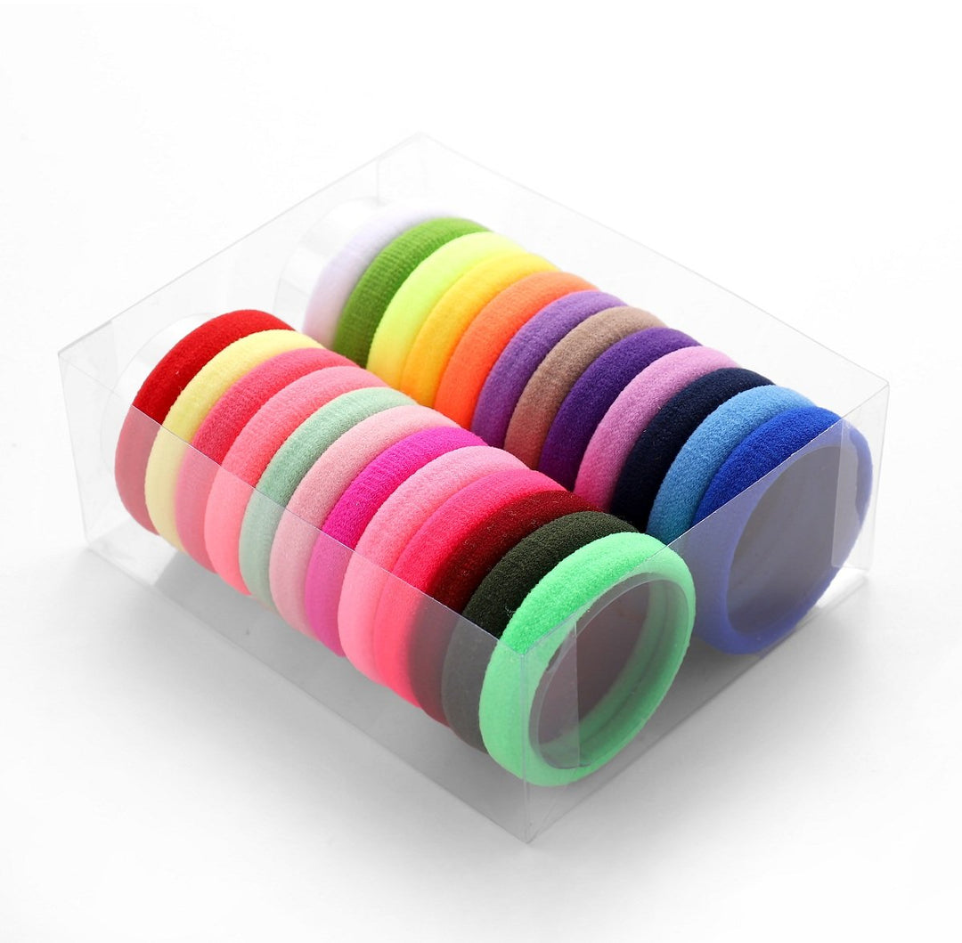 Set Of 24 Multicolor Hair Bands Ties Elastics Ponytail holders No Crease Thick Seamless Cotton Stretch Hair Ties Durable Headband for Baby Kids Girls Women (Multicolor)