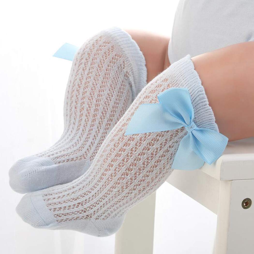 Baby Girls Knee High Mesh Socks Breathable Infants Toddlers Bowknot Dress Socks Size 0-12 Months