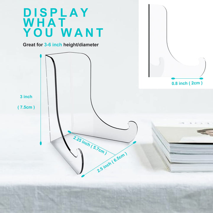 Flat Back Acrylic Plate Display Stand , 3 Inch 2PC Clear Acrylic Display Holder Easel Base for Home Office Kitchen School Art Display
