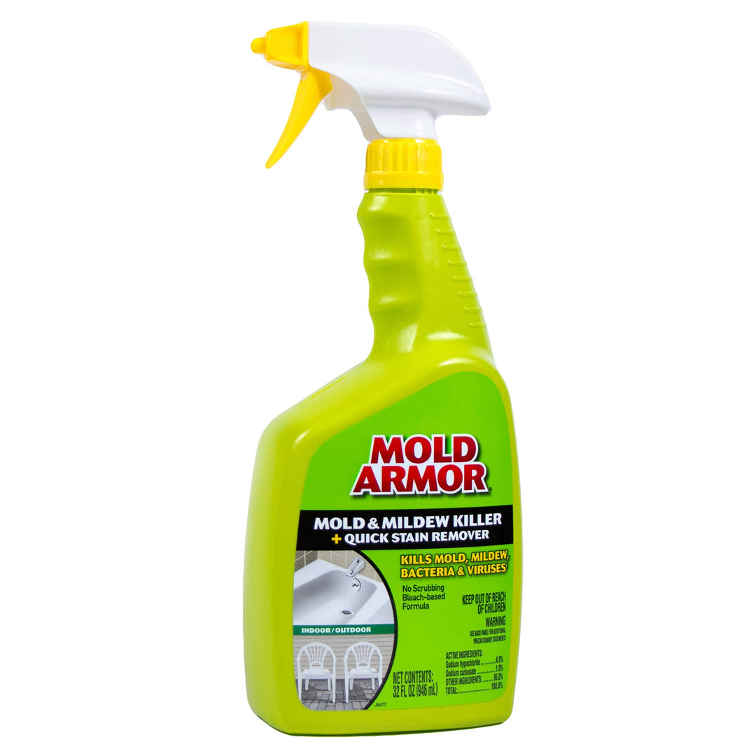 Mold and Mildew Killer + Quick Stain Remover, 32 oz., Trigger Spray Bottle, Eliminates 99.9% of Household Bacteria and Viruses, Ideal Bathroom Mold and Mildew Remover