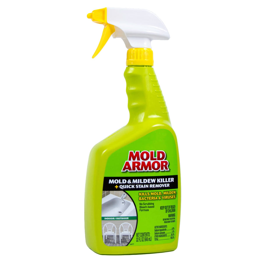 Mold and Mildew Killer + Quick Stain Remover, 32 oz., Trigger Spray Bottle, Eliminates 99.9% of Household Bacteria and Viruses, Ideal Bathroom Mold and Mildew Remover