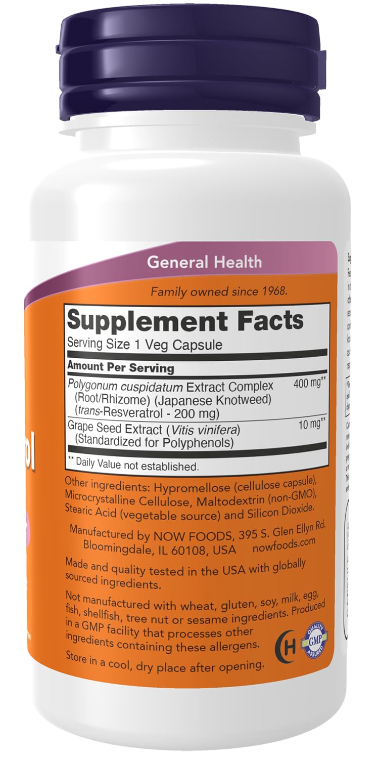 NOW Foods Supplements, Natural Resveratrol 200 mg with 