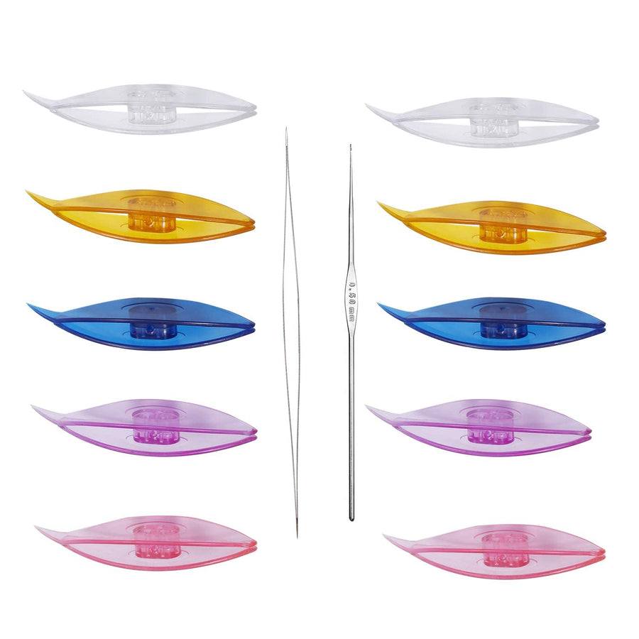 Tatting Shuttle Kit, 10 PCS Plastic Tatting Shuttle with Beading Needles Crochet Hooks Knitting Needles Big Eye Needles Tatting Needles for DIY Hand Lacemaking Craft Tool Weave Yarn Set